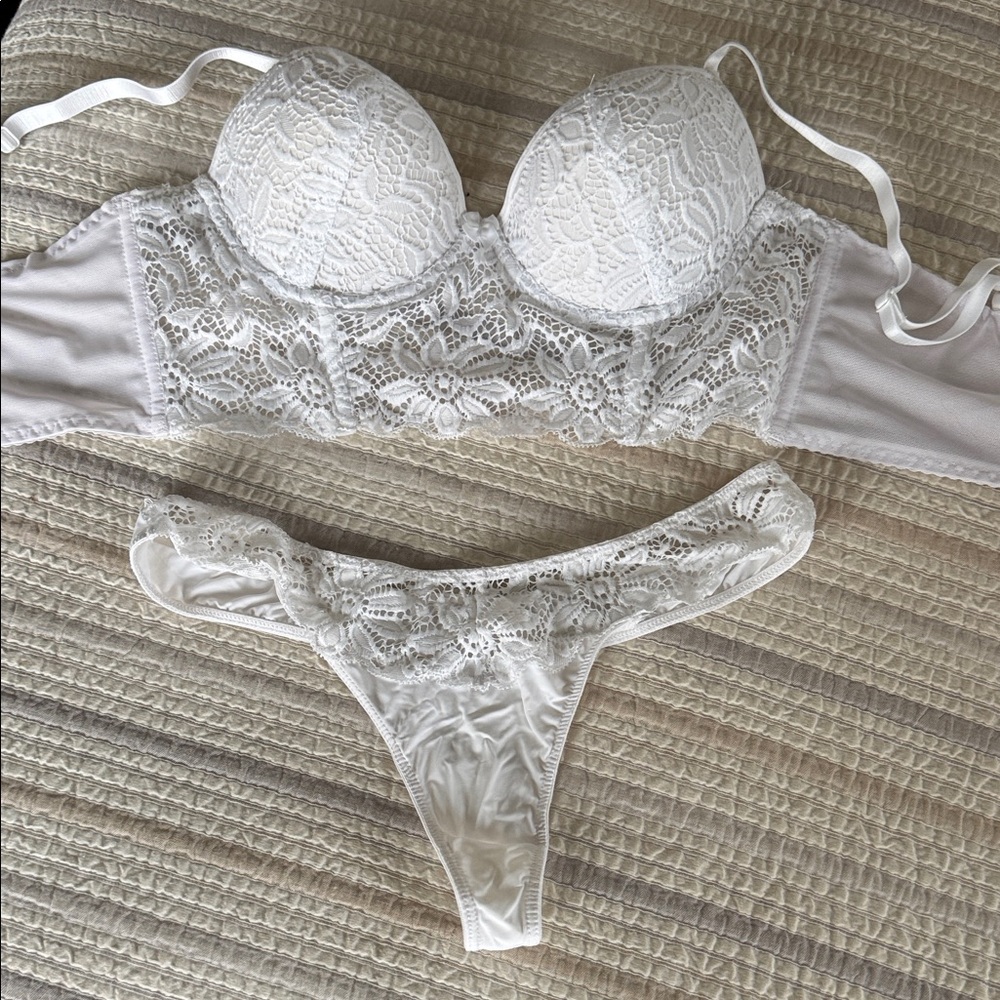 White Lace Longline Bra & Thong Set